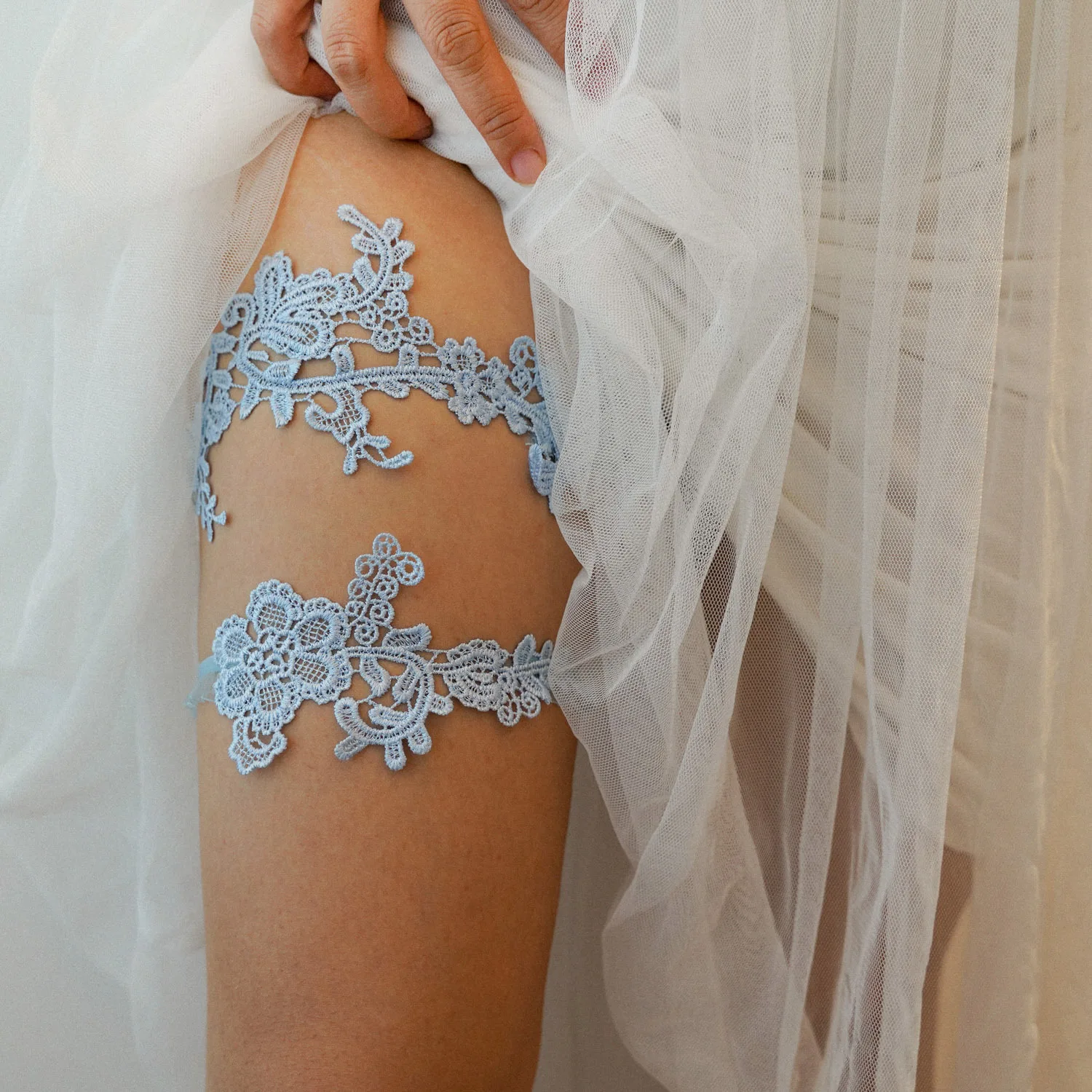 Garter Belt Set - Небесно-голубой комплект свадебных подвязок с кружевными